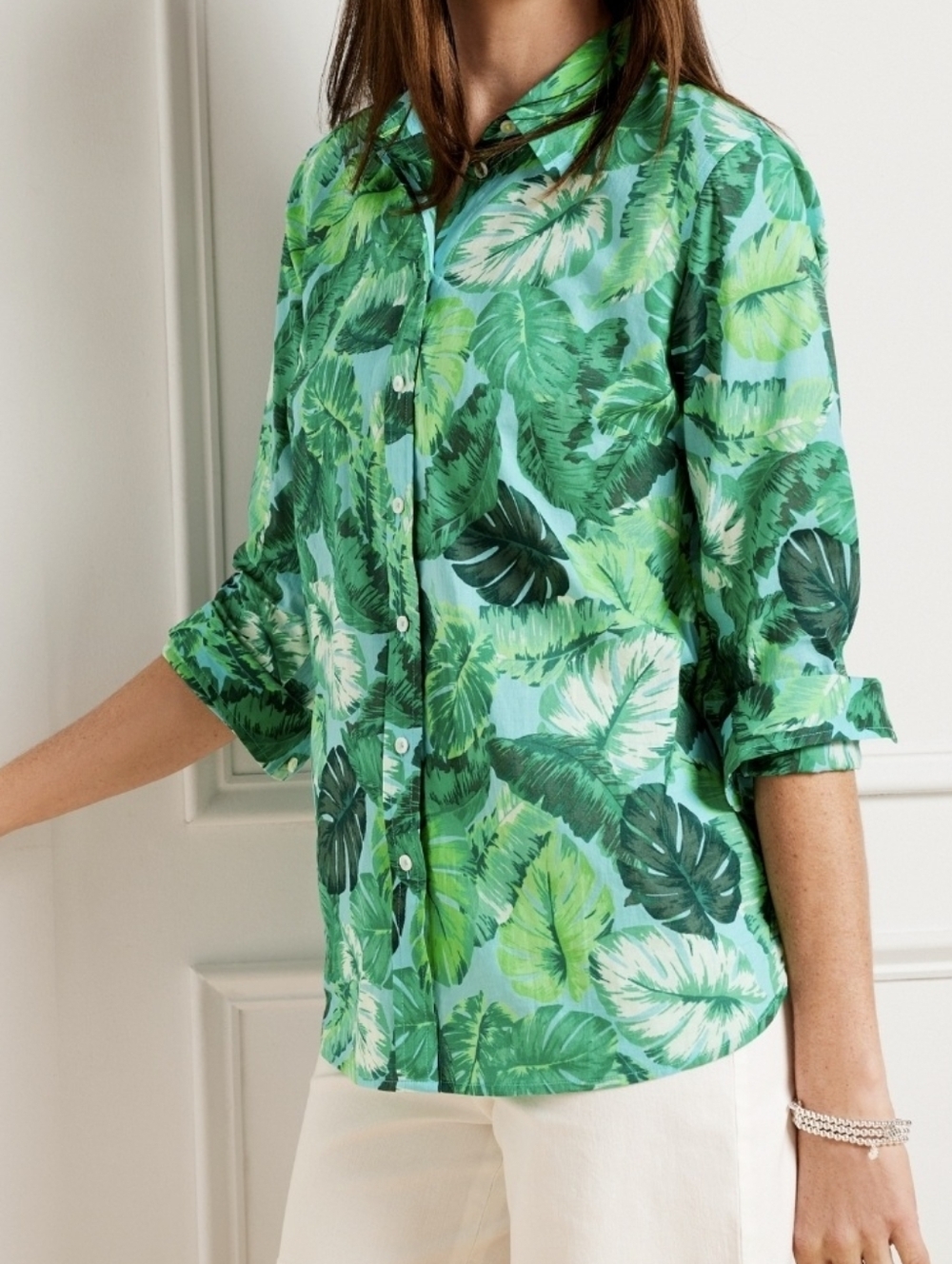 Talbots Modern Classic Isle Fronds Palm Leaf Long Sleeve Cotton Button Up Shirt‎ - Picture 2 of 12